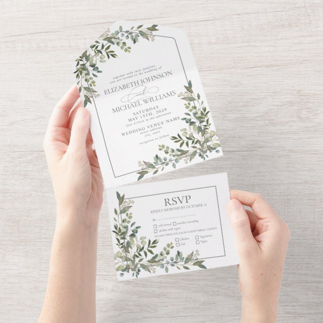 Invitation Tout En Un Mariage des repas verts de l'Eucalyptus Sage Botan (Déchirure)