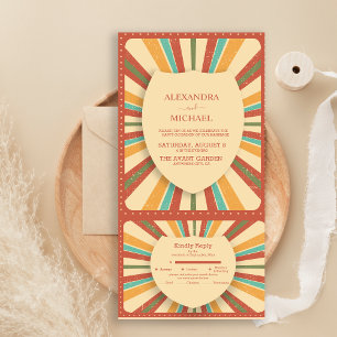 Invitation Tout En Un Mariage des tonalités à thème des années 70 Super 