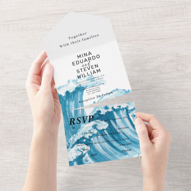 Invitation Tout En Un mariage des vagues océaniques (Déchirure)