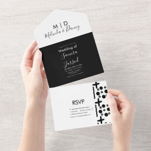 Invitation Tout En Un Mariage Dessiné à la Main Noir Blanc Marquages Afr