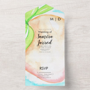 Invitation Tout En Un Mariage d'été peint à la main Mango Tropical 