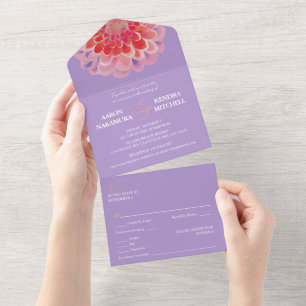 Invitation Tout En Un Mariage d'été vibrant Zinnia violet