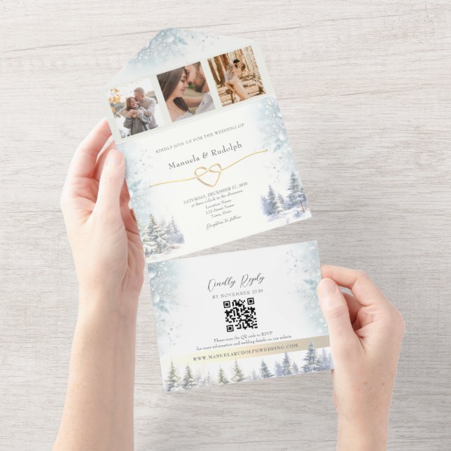 Invitation Tout En Un Mariage d'hiver dans la forêt rustique (Déchirure)