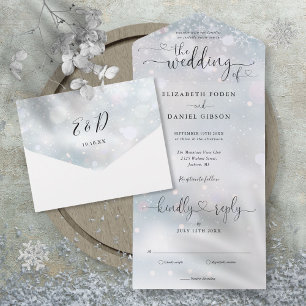 Invitation Tout En Un Mariage d'hiver élégant à cœur minimaliste