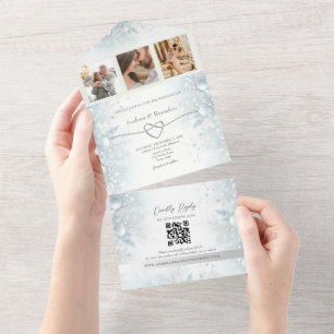 Invitation Tout En Un Mariage d'hiver élégant et argenté
