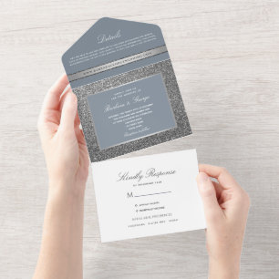 Invitation Tout En Un Mariage d'hiver élégant paillettes argentées