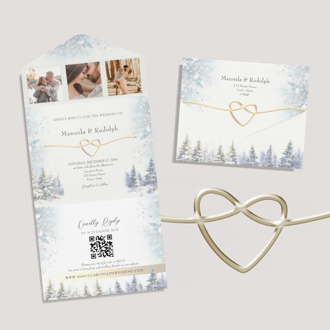 Invitation Tout En Un Mariage d'hiver en forêt rustique (Créateur téléchargé)