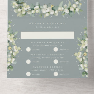Invitation Tout En Un Mariage d'hiver Seafoam Green Snowberry+Eucalyptus