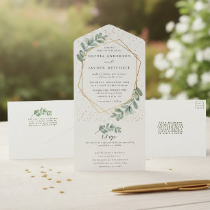 Invitation Tout En Un Mariage d'huile d'or géométrique Eucalyptus