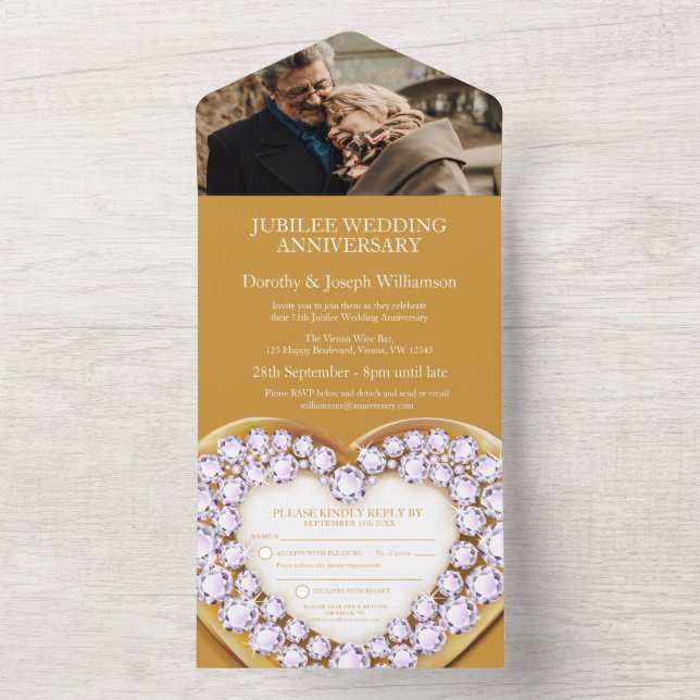 Invitation Tout En Un Mariage d'or 75 ans fête (À l'intérieur)