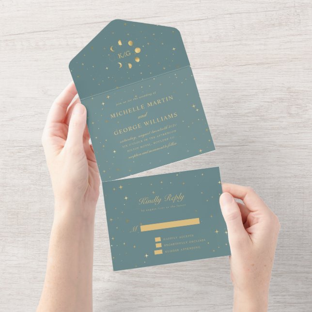 Invitation Tout En Un mariage d'or céleste (pas d'ENV) (Déchirure)