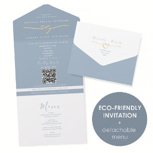 Invitation Tout En Un Mariage Éco-Amical Bleu Poussiéreux