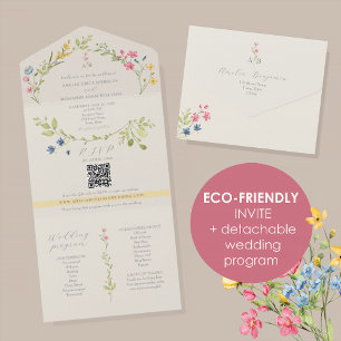 Invitation Tout En Un Mariage Écologique aux Fleurs Sauvages