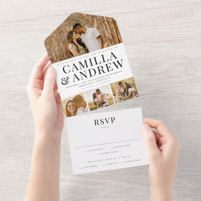 Invitation Tout En Un Mariage élégant 4 Photo moderne (Déchirure)