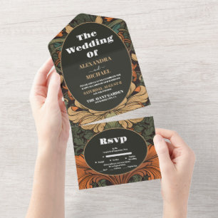 Invitation Tout En Un Mariage Élégant Art Nouveau Floral