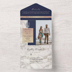 Invitation Tout En Un Mariage Élégant au Bleu Nuit Marbré