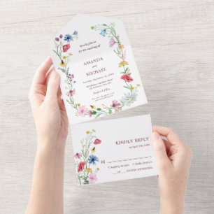 Invitation Tout En Un Mariage Élégant aux Fleurs Sauvages