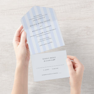 Invitation Tout En Un Mariage élégant aux rayures bleues modernes