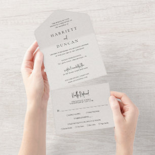 Invitation Tout En Un Mariage Élégant Beige Intemporel