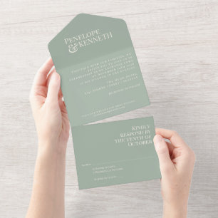 Invitation Tout En Un Mariage Élégant Classique avec Typographie Vert Sa