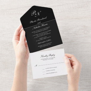 Invitation Tout En Un Mariage Élégant Classique Noir