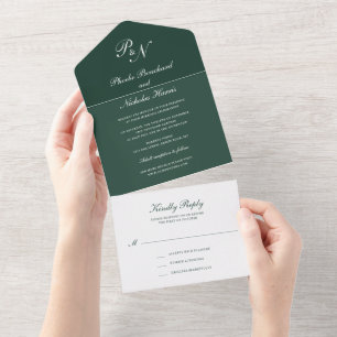 Invitation Tout En Un Mariage Élégant Classique Vert Forêt