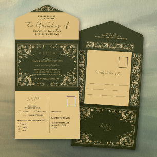 Invitation Tout En Un Mariage Élégant et Économe avec Broderie Vintage V
