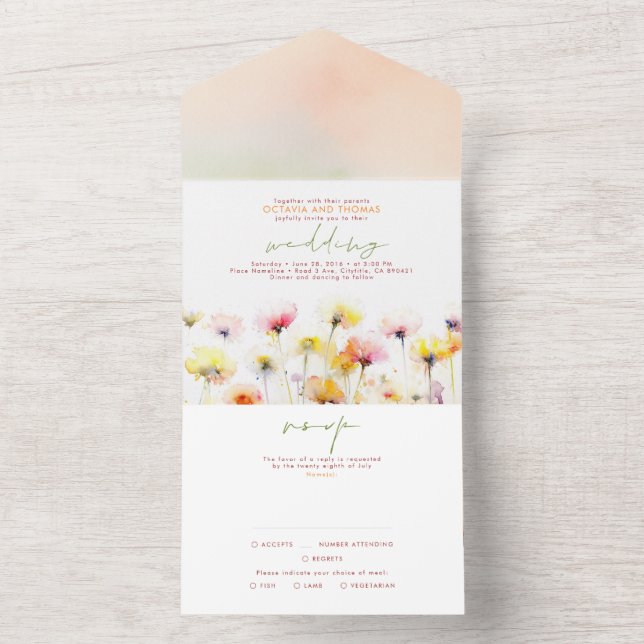 Invitation Tout En Un Mariage élégant fleur sauvage (À l'intérieur)
