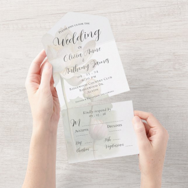 Invitation Tout En Un Mariage Élégant Floral Pastel (Déchirure)