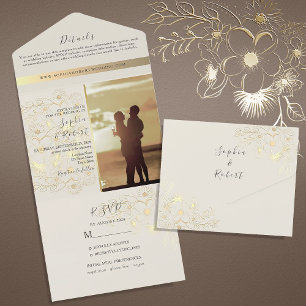 Invitation Tout En Un Mariage Élégant Ivoire et Or