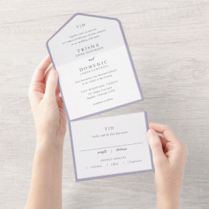 Invitation Tout En Un Mariage élégant lilas monogrammé moderne