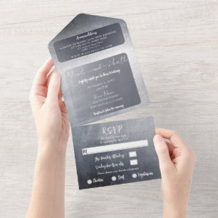 Invitation Tout En Un Mariage Élégant Moderne Glamour Argent Mat