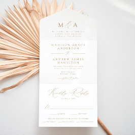 Invitation Tout En Un Mariage Élégant Moderne Monogramme Or