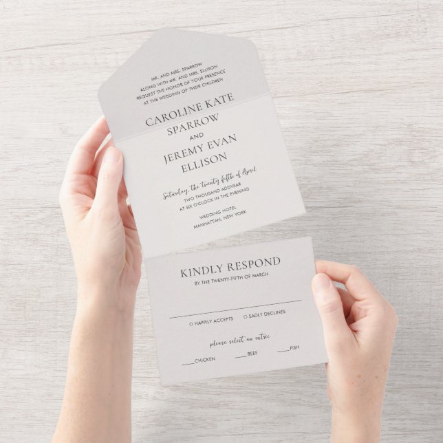 Invitation Tout En Un Mariage élégant neutre propre (Déchirure)