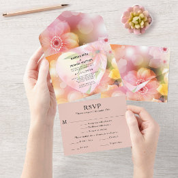 Invitation Tout En Un Mariage Élégant Romantique Fleurs Orange Rose Lumi