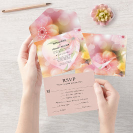 Invitation Tout En Un Mariage Élégant Romantique Floral Orange Rose Clai