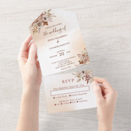 Invitation Tout En Un Mariage élégant Tons rose tombent Rustique