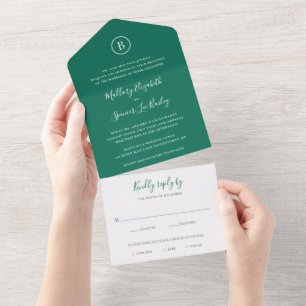 Invitation Tout En Un Mariage élégant traditionnel vert émeraude