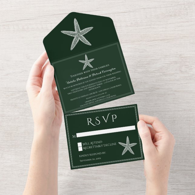 Invitation Tout En Un Mariage Emerald Green Starfish (Déchirure)