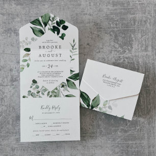 Invitation Tout En Un Mariage Emerald Greenery en une seule invitation