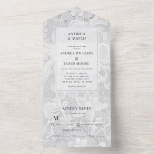 Invitation Tout En Un Mariage en dentelle florale élégante vintage
