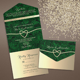 Invitation Tout En Un Mariage en marbre Emerald Gold