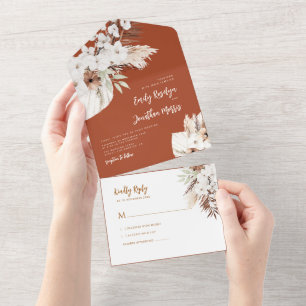 Invitation Tout En Un mariage en terre cuite boho pampas