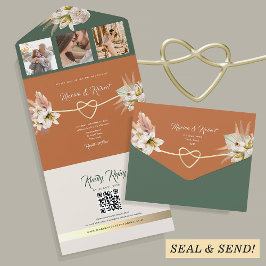 Invitation Tout En Un Mariage en terre cuite et saumon vert olive