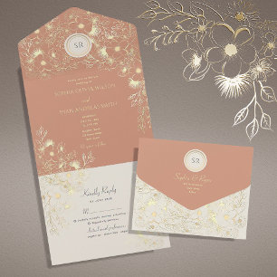 Invitation Tout En Un Mariage en Terre Cuite Florale de Pêche