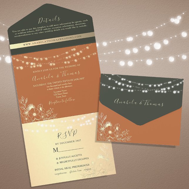 Invitation Tout En Un Mariage en terre cuite orange brûlée (Créateur téléchargé)