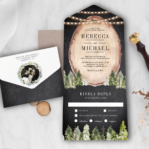 Invitation Tout En Un Mariage en tranche de bois rustique