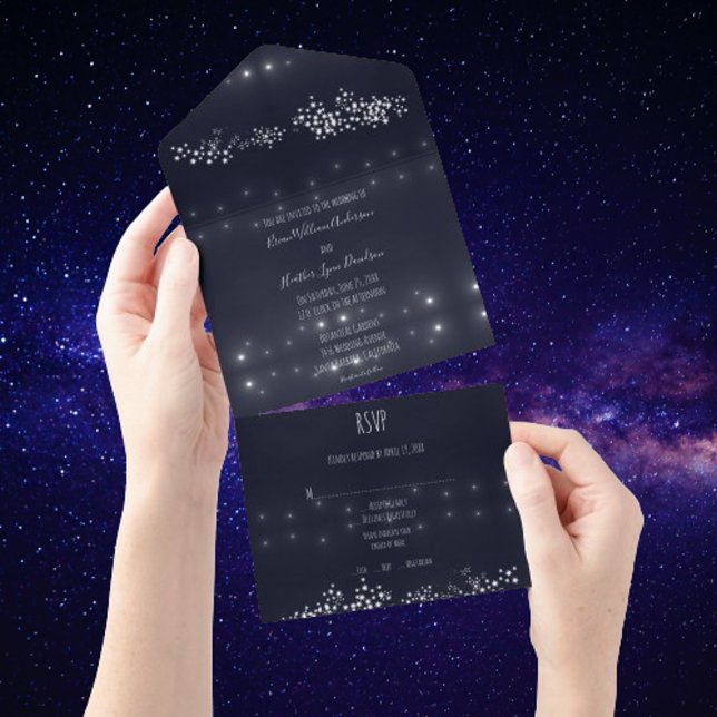 Invitation Tout En Un Mariage Étoile Tout en un (Star Light Wedding All in One Invite)