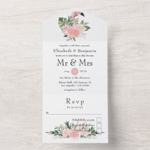 Invitation Tout En Un Mariage exotique tropical flamant rose