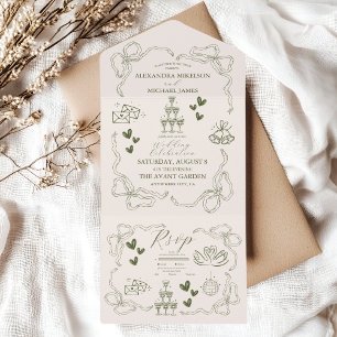 Invitation Tout En Un Mariage Fantaisiste Rétro au Style Doodle